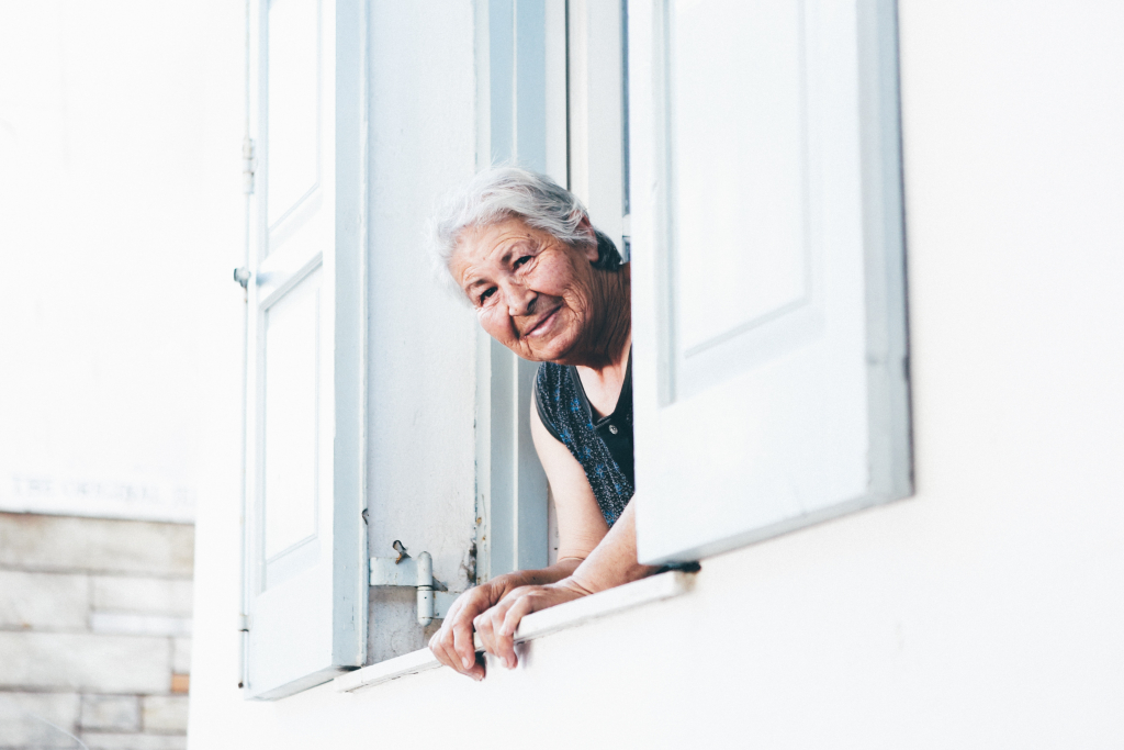 woman peeping at window